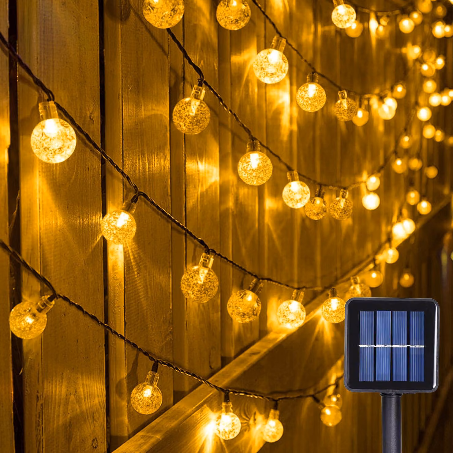 Catena luminosa solare, 12 metri, 100 LED, luce bianco caldo, 8 modalità, grado di protezione IP65