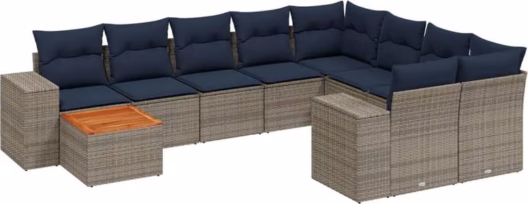 Set Divani da Giardino 10 pz con Cuscini Grigio in Polyrattan