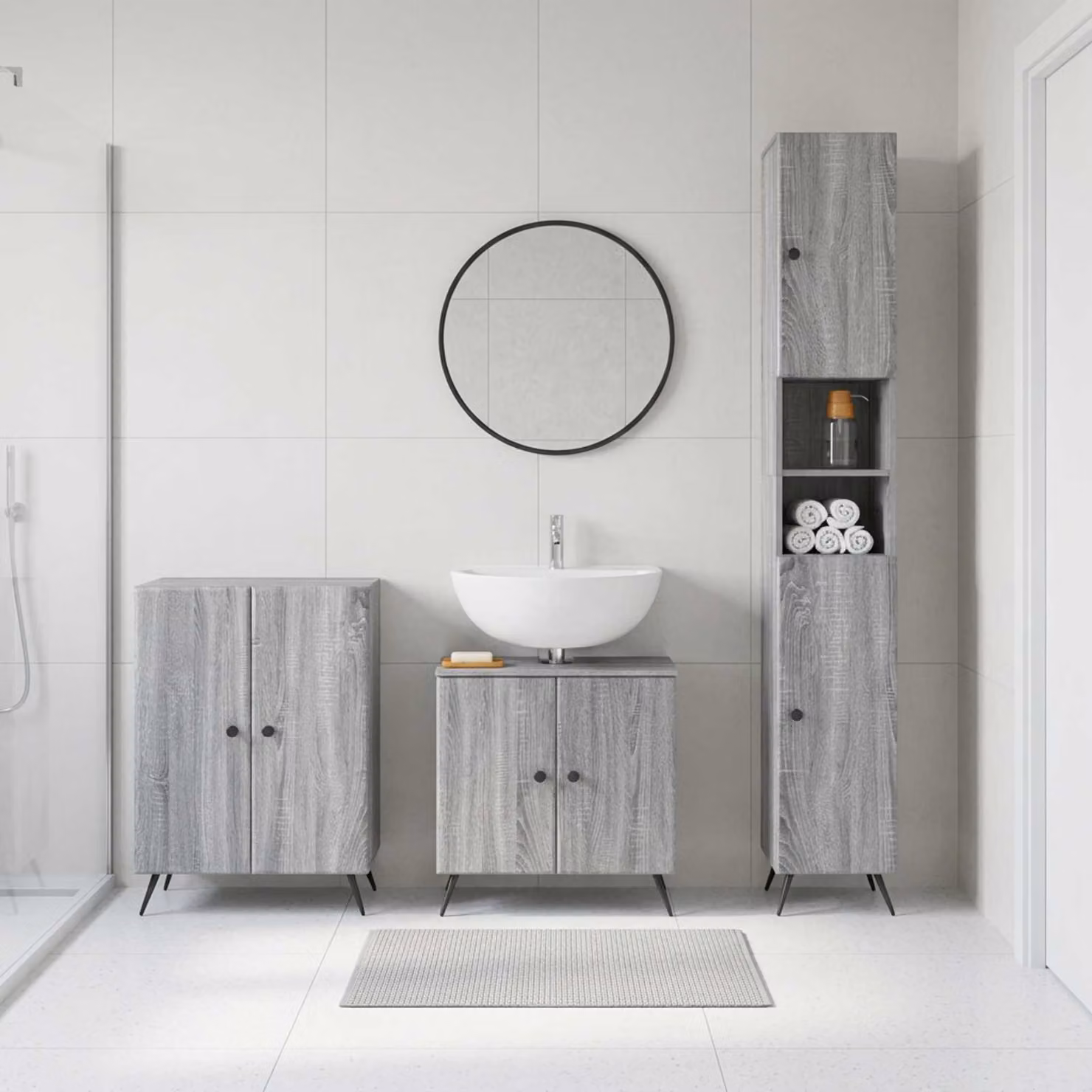 Set di armadietti da bagno 3 pezzi vidaXL BREDA Sonoma grigio con mobile lavabo e pensili