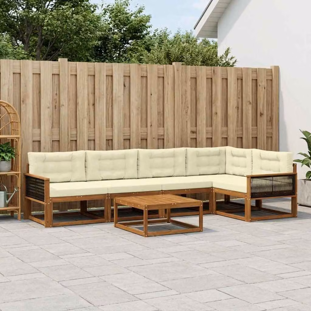 vidaXL Set di divani da esterno 6 pz Naturale e Crema