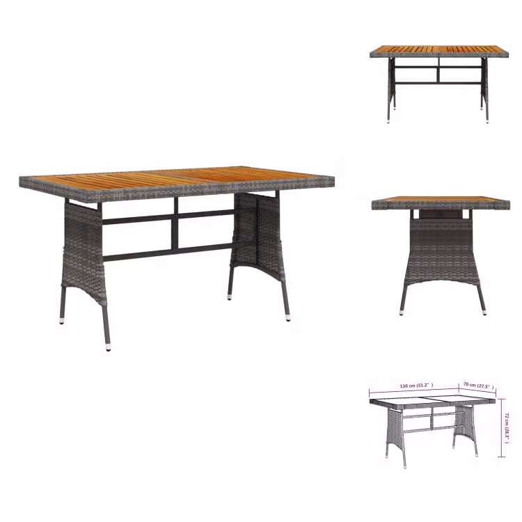 vidaXL Tavolo da giardino grigio 130x70x72 cm in poly rattan e legno massiccio di acacia - Tavoli da giardino