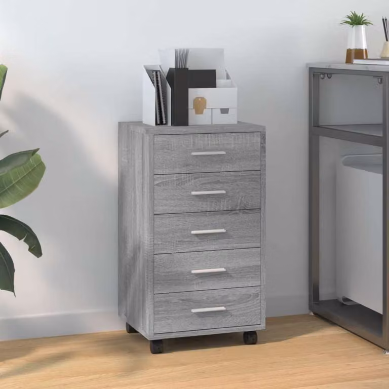 Cassettiera con ruote vidaXL in legno multistrato e MDF, colore grigio sonoma, ideale per ufficio o casa