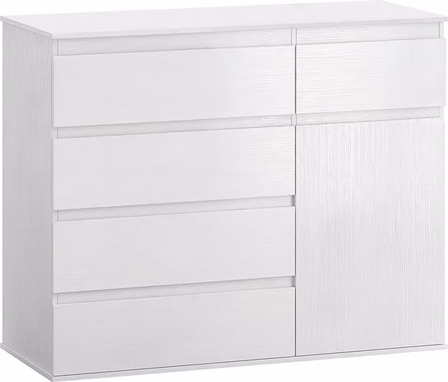 Buffet salotto HOMCOM bianco con 5 cassetti a chiusura rallentata e ripiano regolabile, L 100 x P 40 x H 80 cm