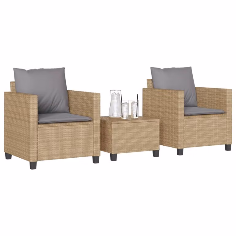 Set da Bistrò vidaXL in Polyrattan con Cuscini Beige e Grigio per Giardino e Balcone
