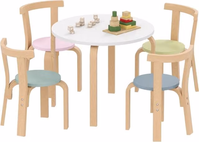 Set Tavolo e Sedie per Bambini Xylo in Legno di Betulla Multicolore 5 Pezzi