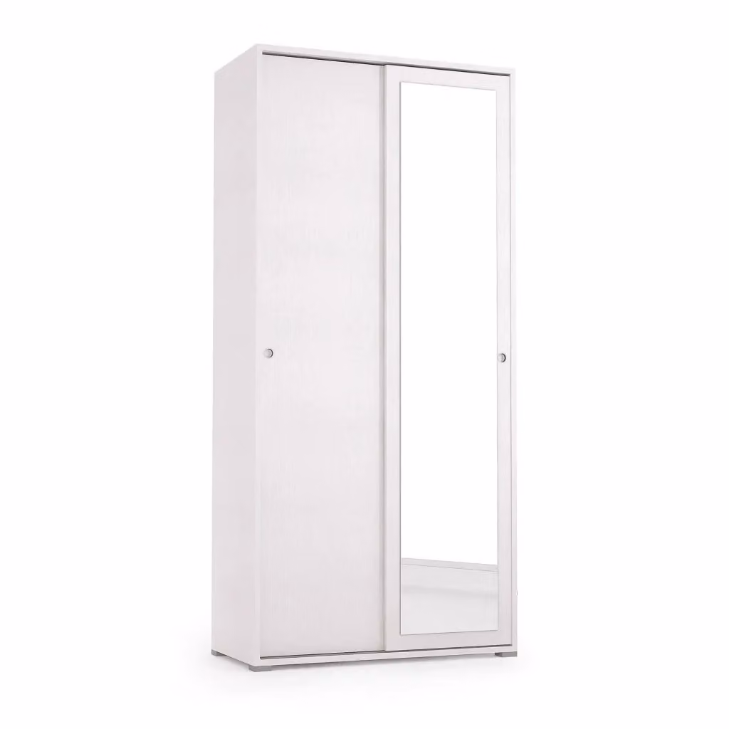 Armadio Guardaroba Abduhl DMORA con 2 ante scorrevoli e specchio, Bianco, L: 90 cm, P: 45 cm, H: 195 cm – 2