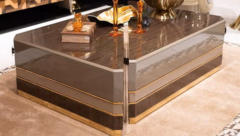 Casa Padrino Luxury Coffee Table Set of 2 Brown / Grey / Gold - Tavoli da salotto in legno massello - Mobili da salotto - Mobili