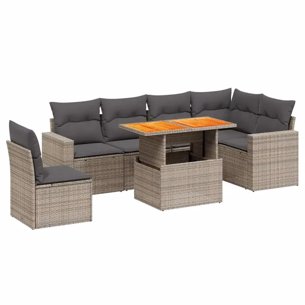 Set di divani da giardino vidaXL in polyrattan grigio con cuscini, componibile a forma di L per esterno – 2