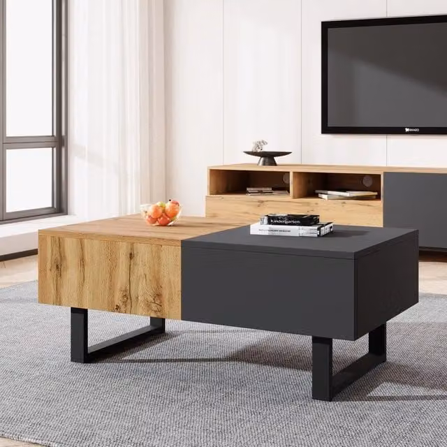 Tavolino da caffè multifunzione MINIMAL in legno e metallo, L: 155 cm, P: 55 cm, H: 40 cm, marrone e antracite