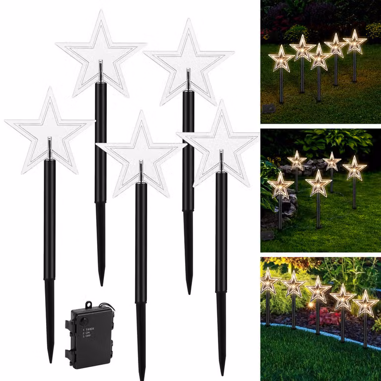 Jopassy LED bastoni luminosi stelle set di 5 stelle luci di Natale Albero di Natale luci fiabesche
