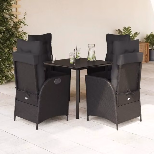 Set da Pranzo da Giardino vidaXL in Polyrattan Nero con Tavolo in Vetro e 5 Sedute