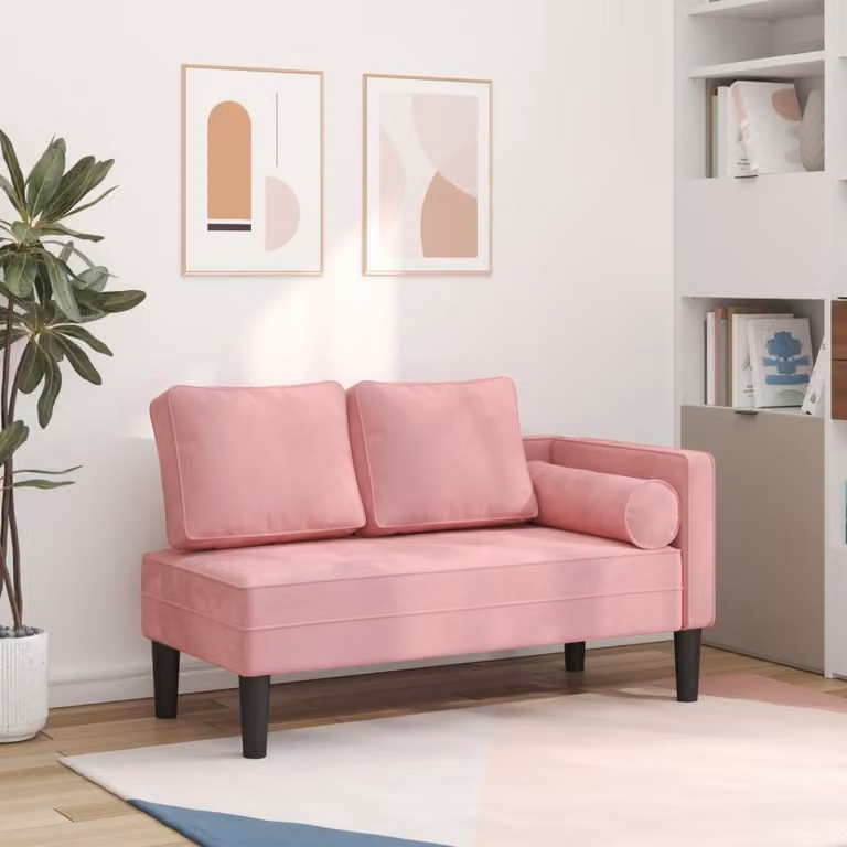 vidaXL Chaise Lounge Moderna in Velluto Rosa con Cuscini, L/P/H: 116.5 x 62.0 x 57.5 cm