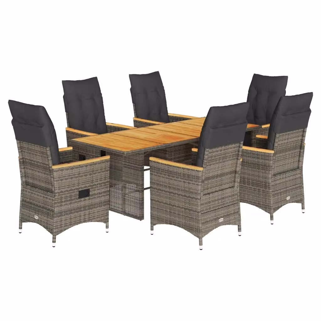 vidaXL Set da Pranzo da Giardino 7 pz in Polyrattan e Legno di Acacia Grigio – 2
