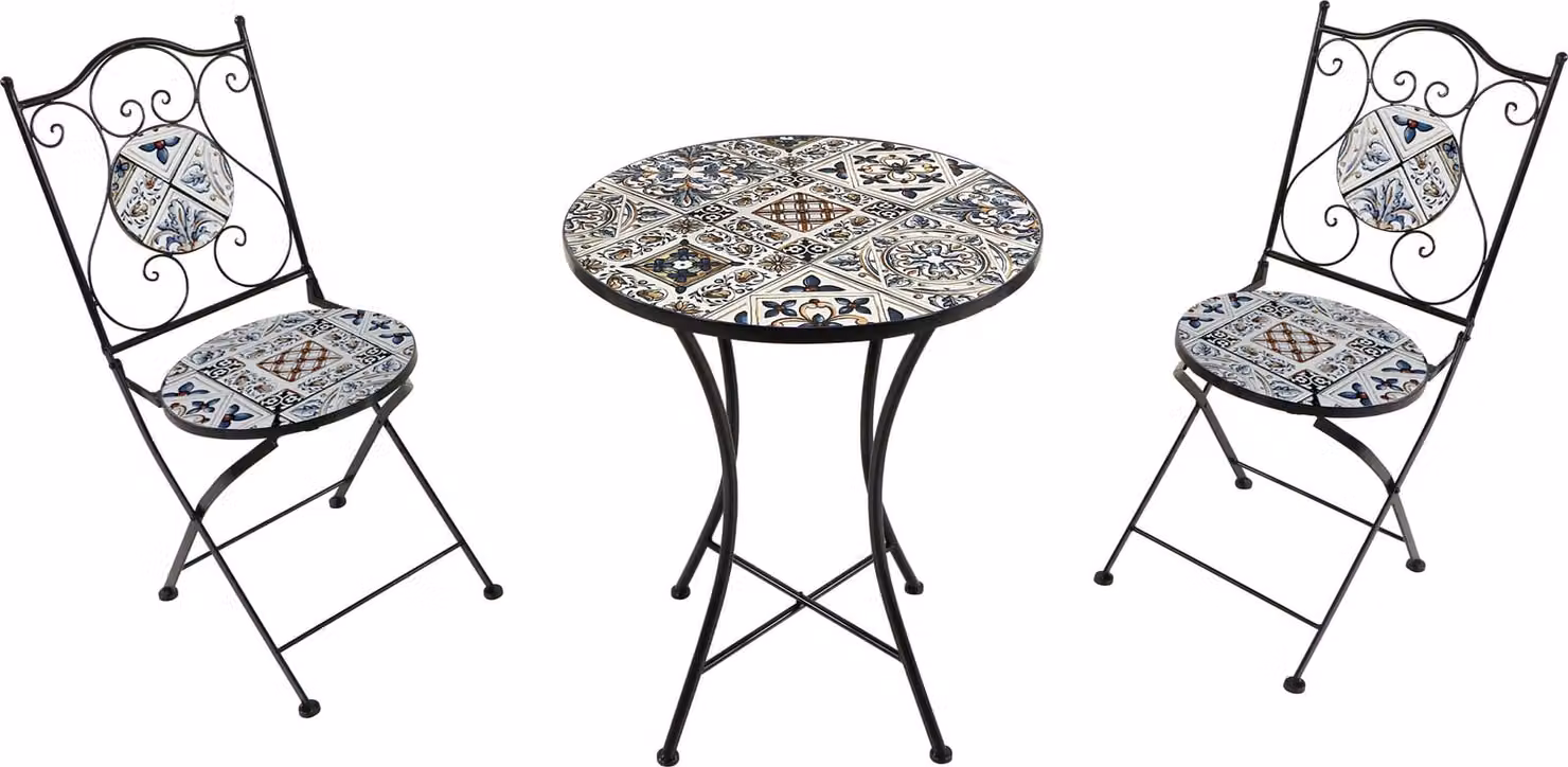 AXI Amélie Set Bistrot da Balcone, 2 Sedie 1 Tavolo, Set Bistrò Veranda, Azzurro - Set Bistro da Giardino, Tavolo Bistro a Mosaico per Giardino/Balcone/Terrazza