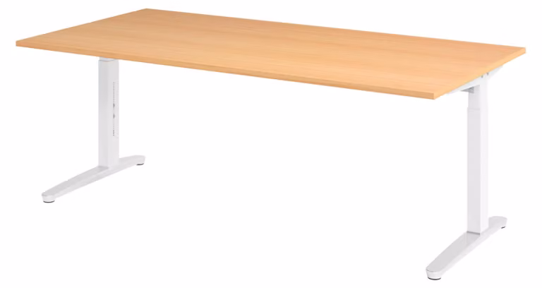 Scrivania bümö Serie XB - Finitura: faggio, dimensioni: 200 x 100 cm, struttura: bianco/alluminio lucido