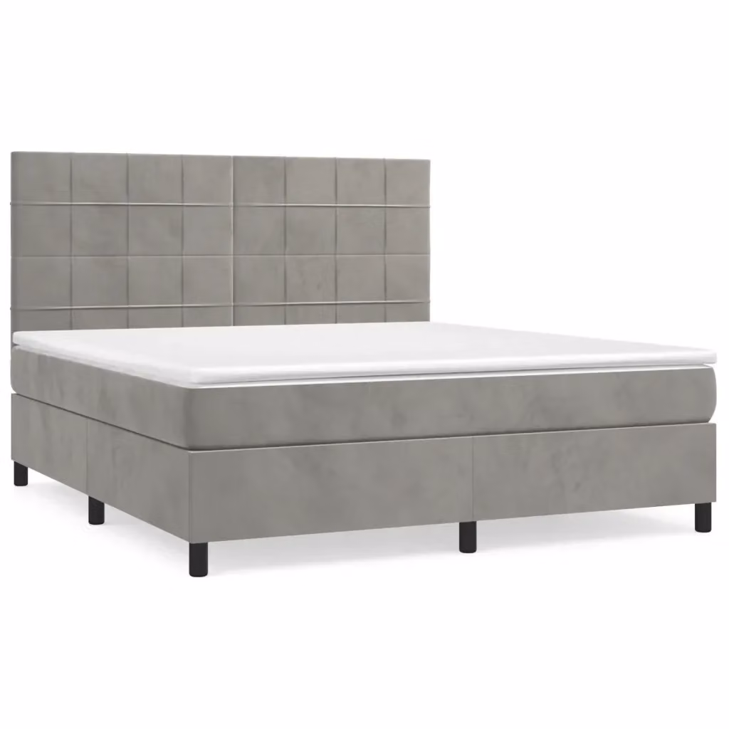 Letto Ibrido con Giroletto a Molle e Materasso vidaXL in Velluto Grigio Chiaro L/P: 160 x 200 cm – 2