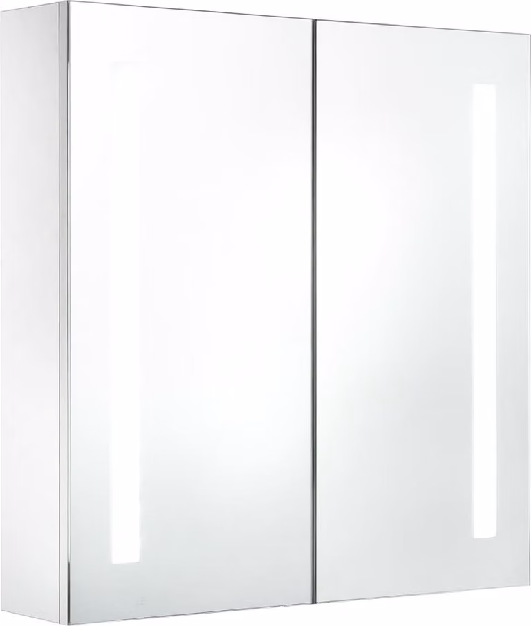 Armadietto Bagno con Specchio e LED 60x14x62 cm