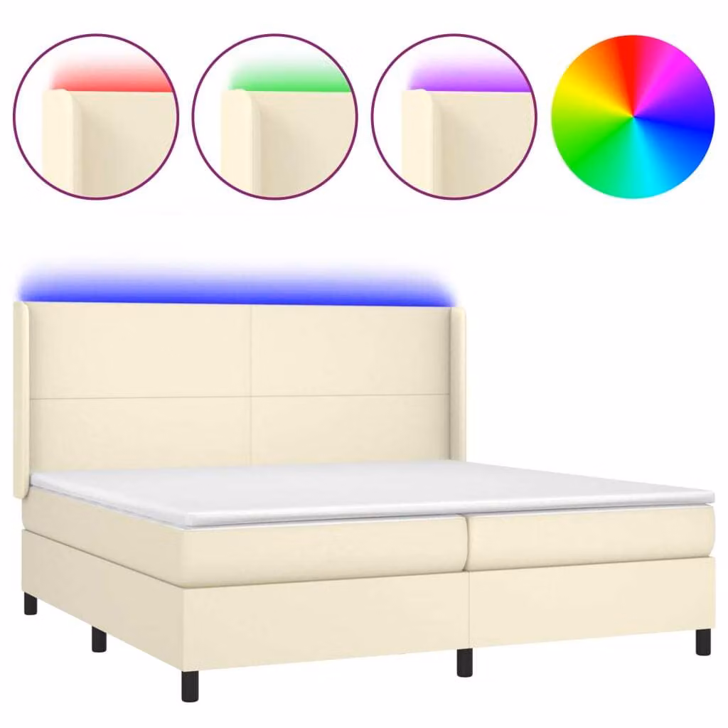 Giroletto a Molle con Materasso e LED Crema 200x200 cm