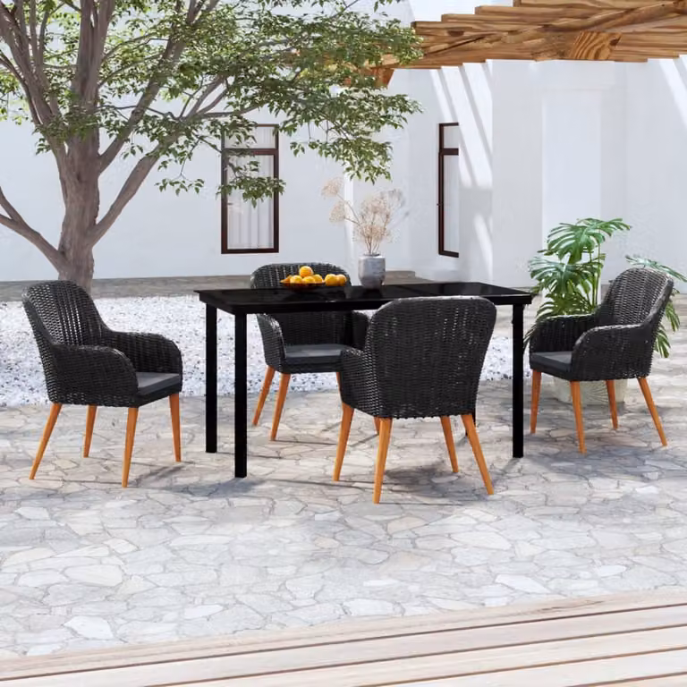 The Living Store Set da pranzo da giardino 5 pezzi con cuscini nero