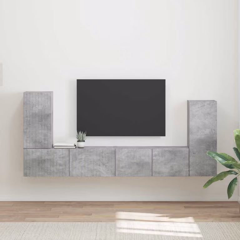 Set mobile TV moderno vidaXL in 4 pezzi, colore grigio, in legno MDF per soggiorno o ufficio in casa