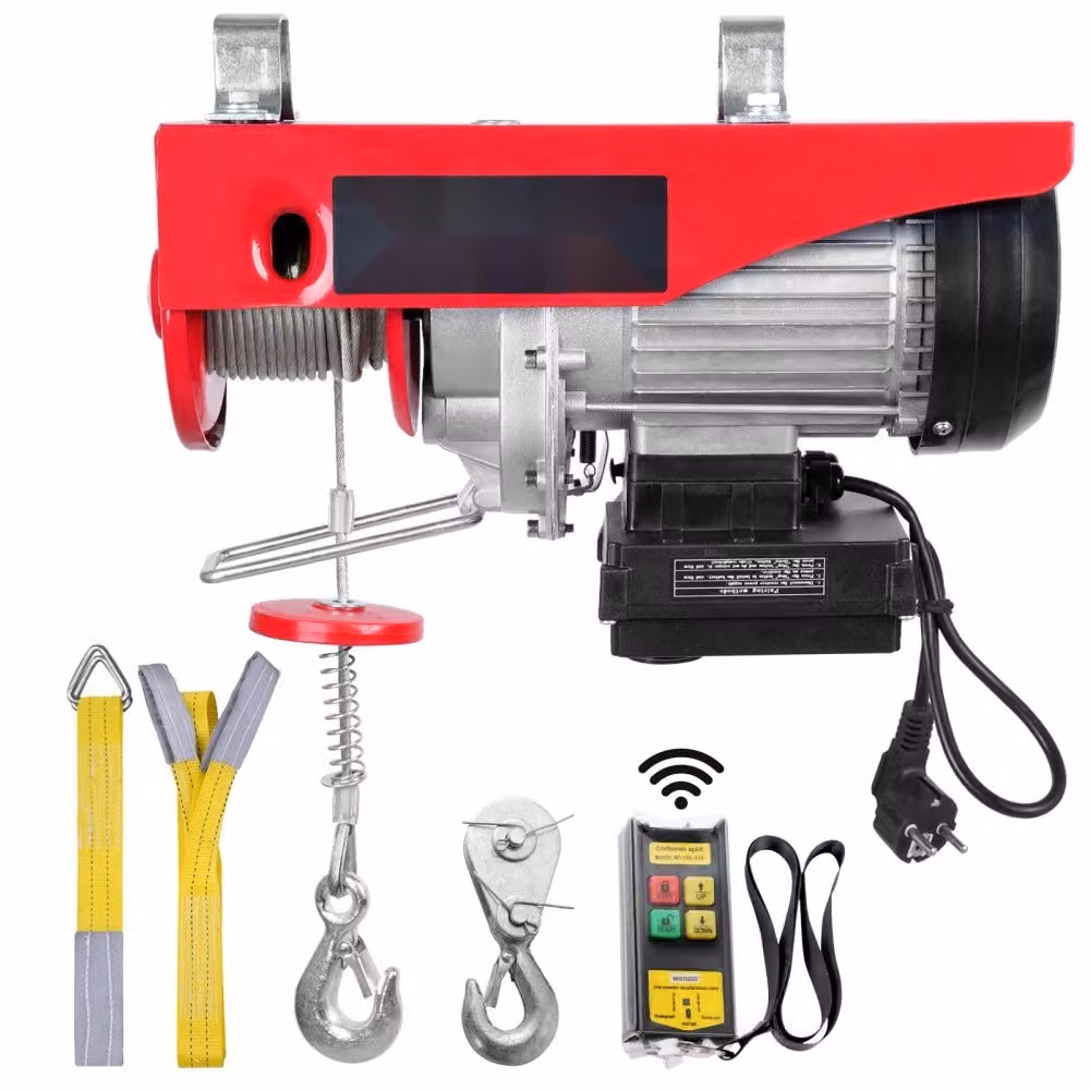 Argano elettrico a fune - Da 500 kg a 1000 kg - 12 m di altezza di sollevamento - Argano motorizzato 1600 W - Motore in rame - Blocco puleggia - Velocità di sollevamento 10 m/min - Telecomando senza fili - Paranco a fune - Paranco a catena