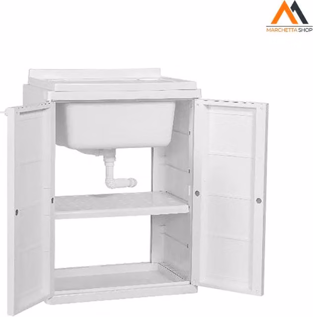 Mobile lavatoio Trioplast con doppia anta lucida e lucchettabile, bianco, L: 60 cm, P: 45 cm, H: 85 cm