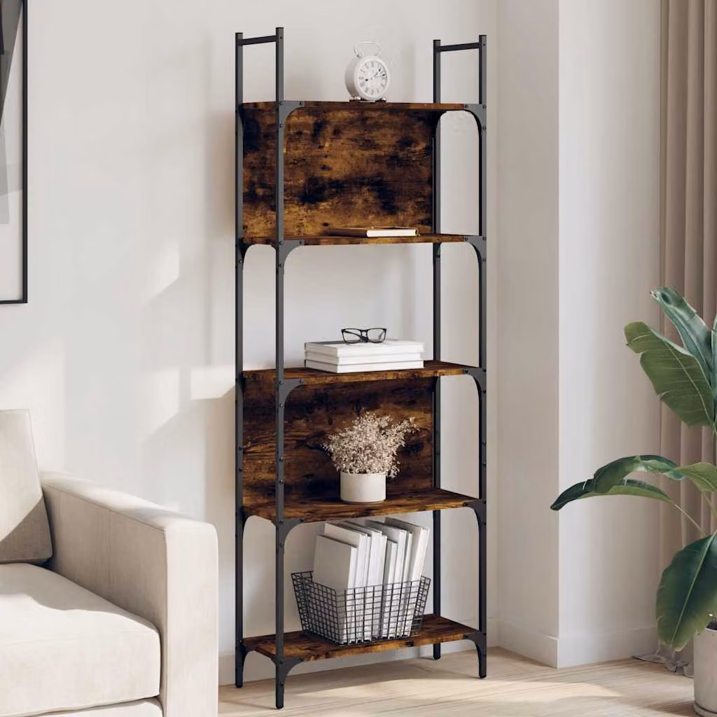 Libreria vidaXL con 5 Ripiani in Rovere Fumo e Metallo, Stile Industrial, L 60,5 cm x P 24 cm x H 166,5 cm