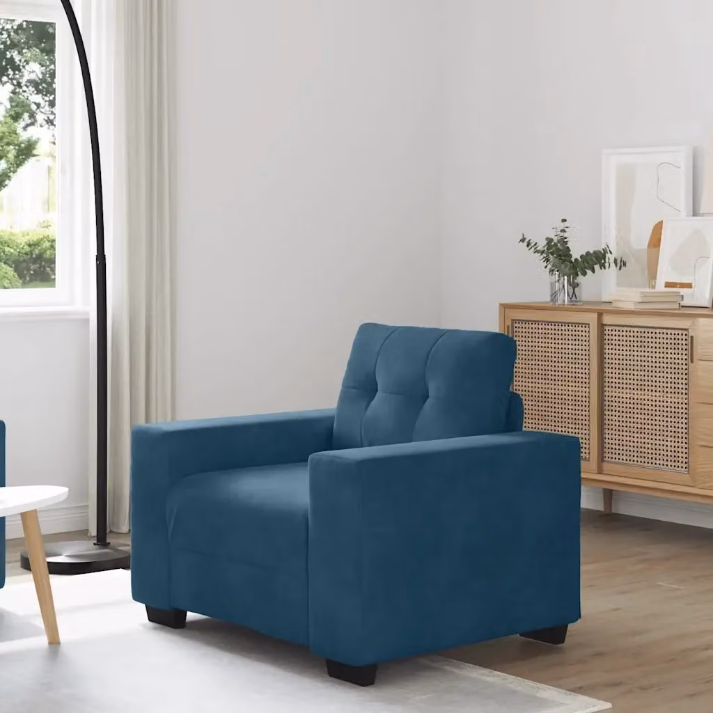 Divano da soggiorno moderno in velluto blu con braccioli L/P/H: 100 x 78 x 80 cm – 2