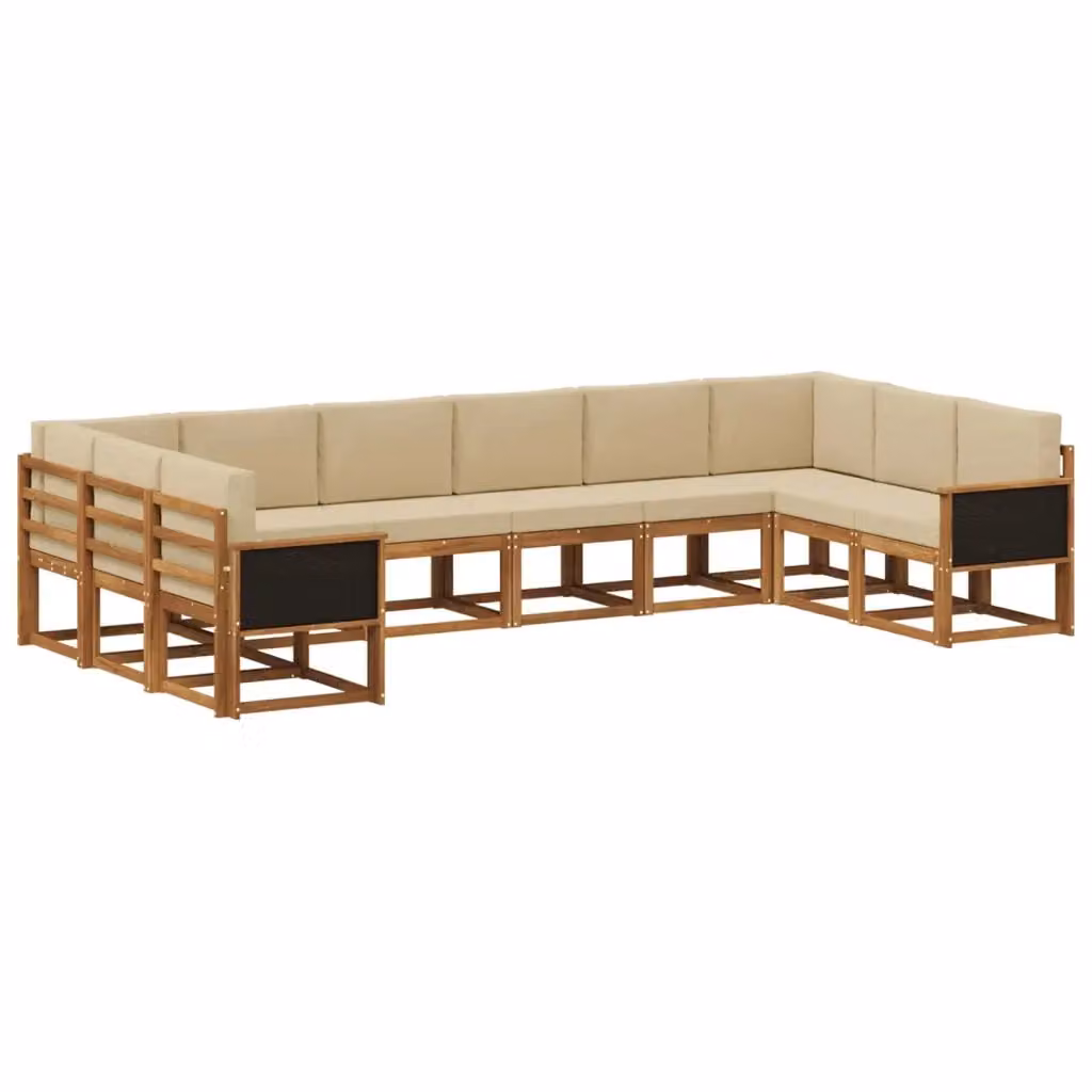 Set di divani da esterno vidaXL in legno di acacia con cuscini, beige e marrone – 2