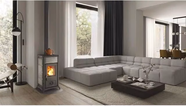 Stufa a Legna La Nordica Gemma 5.0 in Pietra Naturale Grigia L: 84,0 cm, P: 46,0 cm, H: 49,5 cm