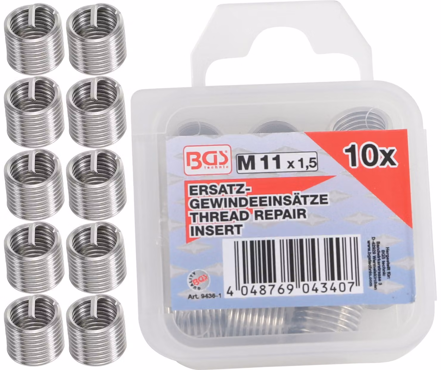BGS inserti filettati di ricambio M11 x 1,5 mm 10 pezzi - 9436-1