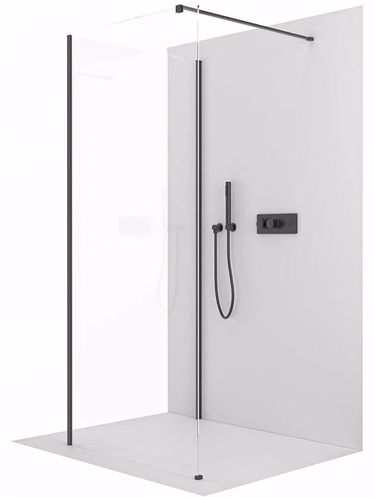 Pannello doccia angolare "walk-in" Onyx, modello Cube, destro/sinistro - 8 mm - montante quadrato - nero opaco, vetro trasparente - 100x40x200 cm
