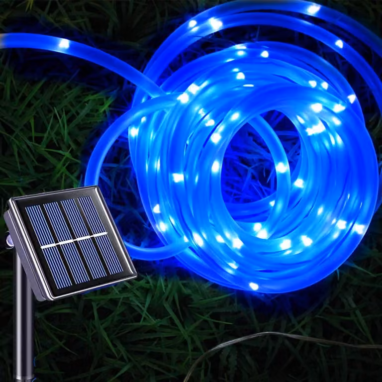 Lampade solari, 7 metri, 50 LED, blu, impermeabili, per uso esterno