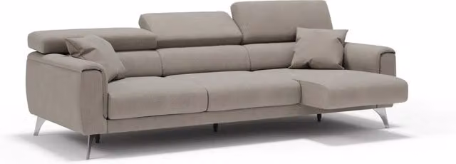 Divano Caravaggio Divani.Store con 3 sedute allungabili indipendenti, poggiatesta reclinabili e rivestimento in tessuto impermeabile beige, L: 244 cm