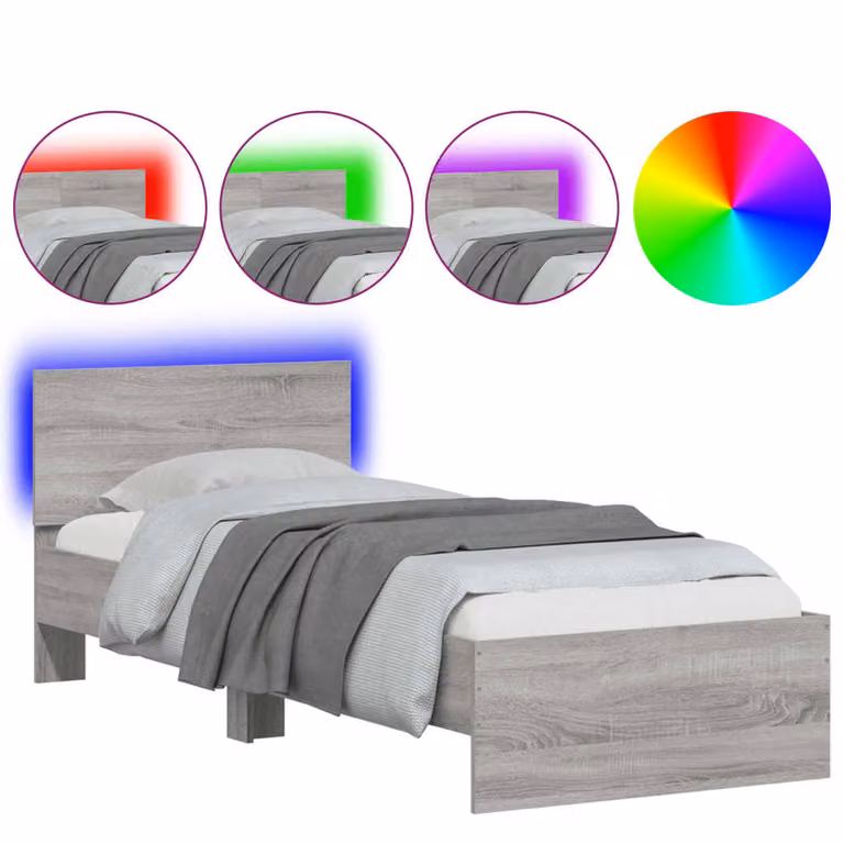 Giroletto con Testiera e LED Grigio Sonoma 75x190 cm