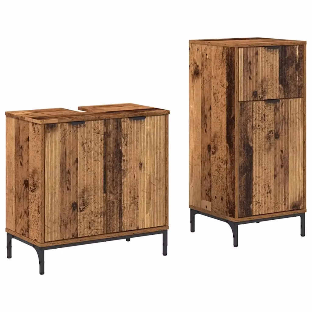 Set di mobili per il bagno moderno vidaXL in legno e metallo marrone composto da 2 pezzi con vanità e ante a cerniera – 2