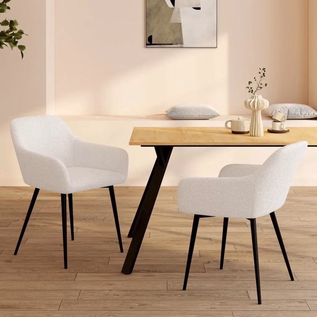 Set di 2 sedie da pranzo e poltrone SHELIA IDMarket in tessuto bouclé con braccioli – 2