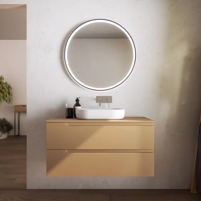 Mobile bagno sospeso 70 cm due cassetti sabbia opaco con top | Ardenne