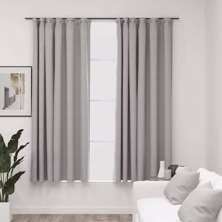 Set di 2 tende oscuranti vidaXL con effetto lino e ganci, colore grigio, L: 140 cm, H: 175 cm