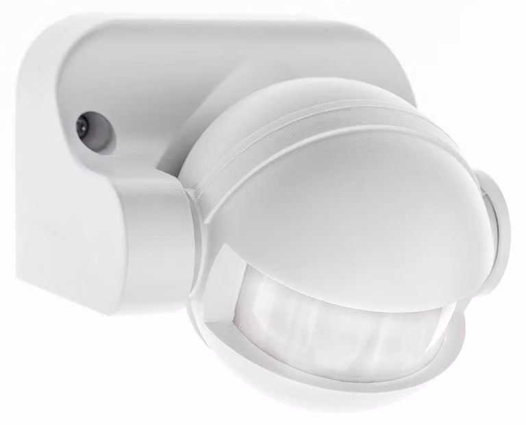 Sensore di movimento a infrarossi a 180°, per interni/esterni, grado di protezione IP44, 230V, con LED, orientabile verticalmente, colore bianco