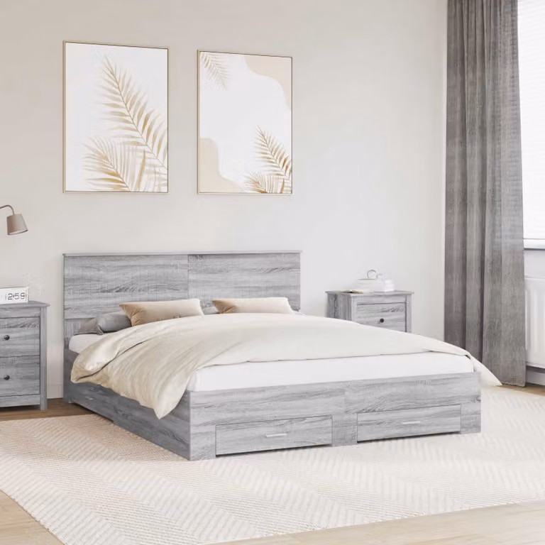 Struttura del letto con cassetto vidaXL in legno Sonoma grigio L/P/H: 210 x 160 x 90 cm