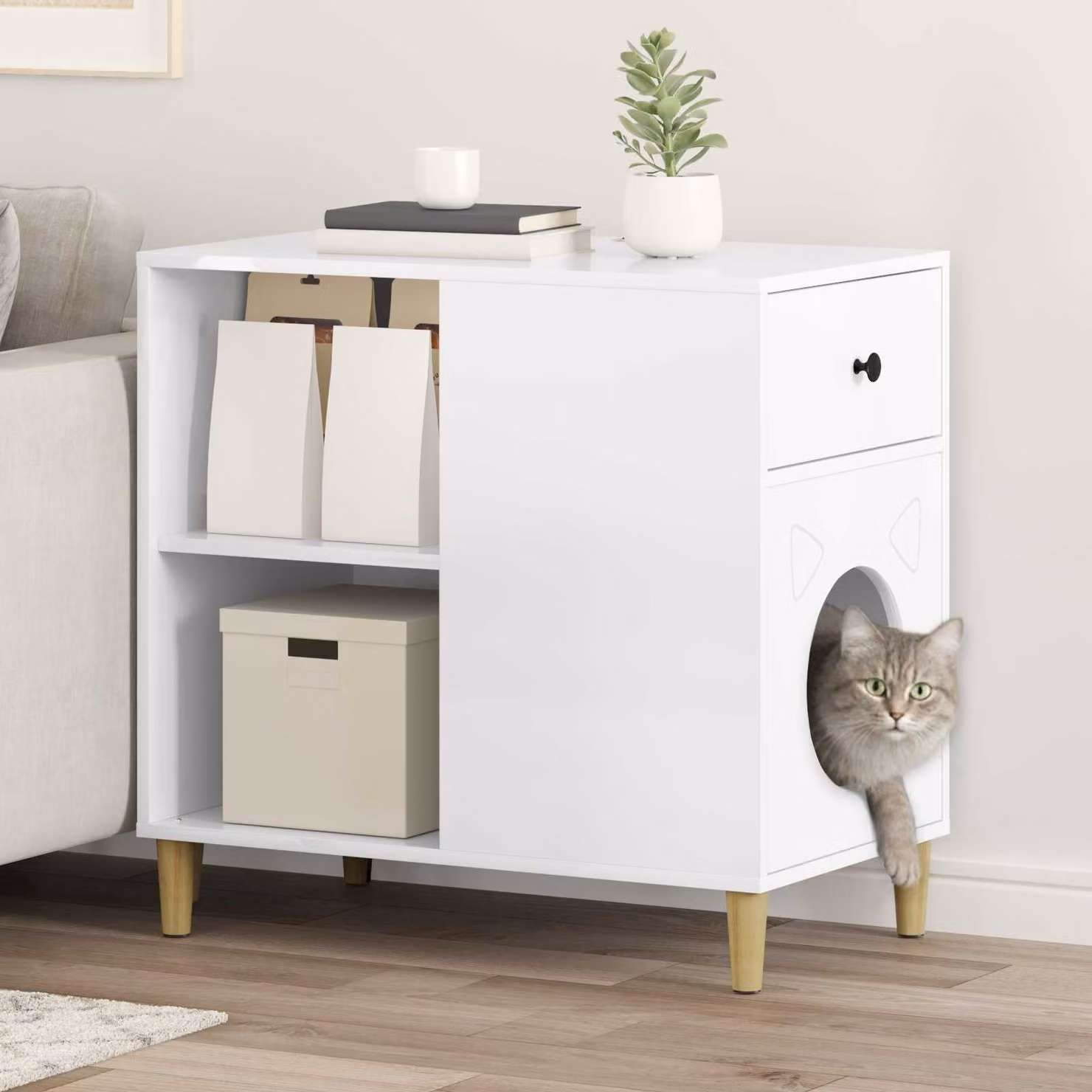 Casa per gatti vidaXL in bianco lucido L: 72 cm, P: 42,5 cm, H: 70 cm