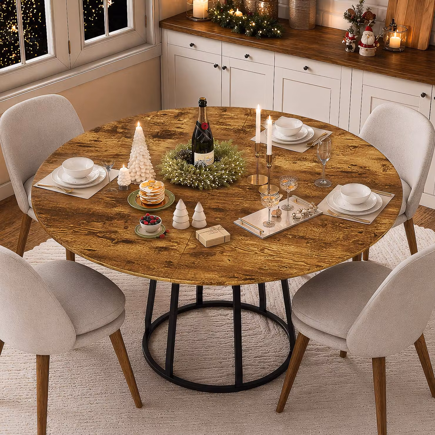 UnboxG Tavolo da pranzo rotondo da 120 cm – Tavolo da pranzo in stile industriale con ripiano, struttura in metallo robusta e piano resistente al calore, ideale per cucina, sala da pranzo e ufficio