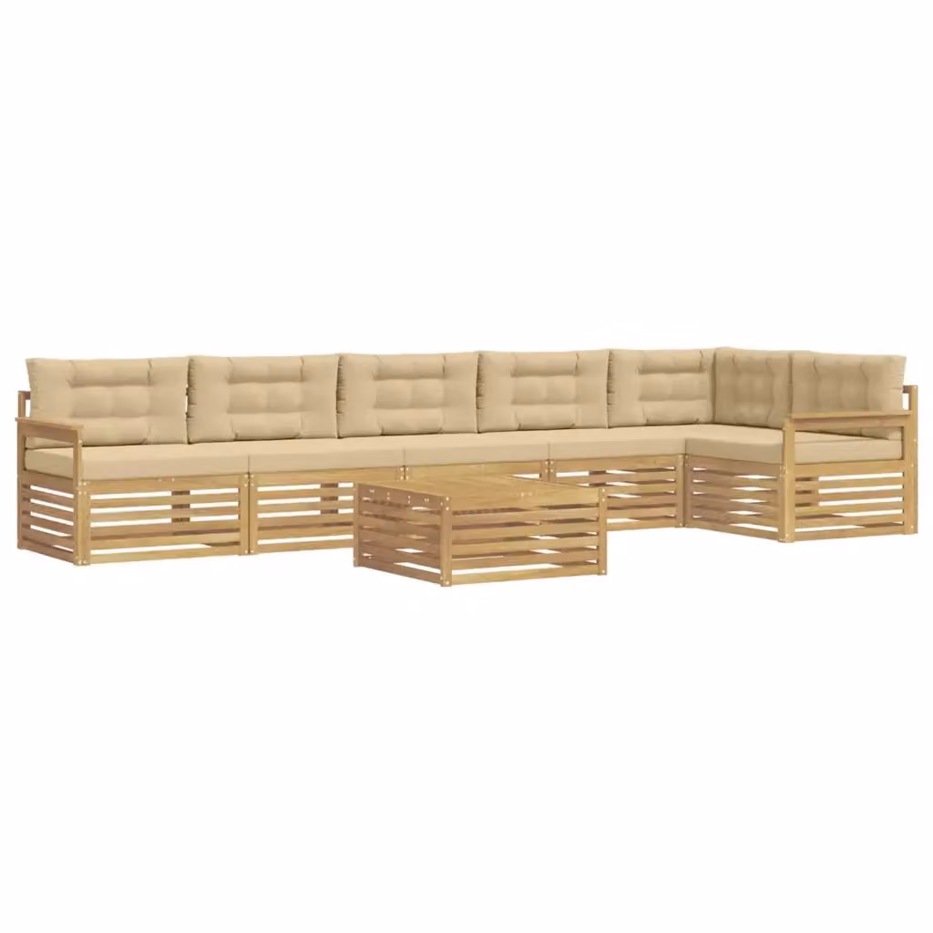 Set di divani da esterno a L vidaXL in legno di acacia con tavolo da caffè, 7 pezzi, Bianco e Beige – 2