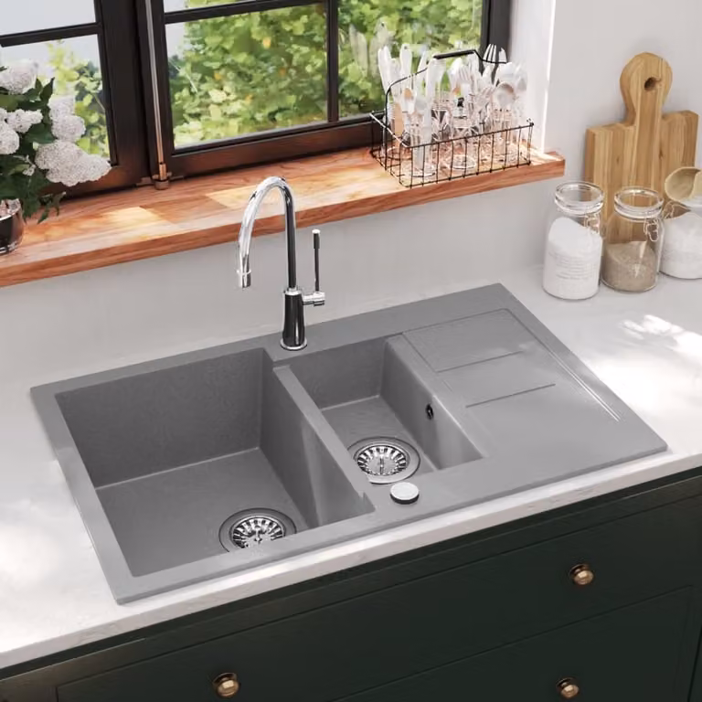 The Living Store Lavello in granito a doppia vasca grigio