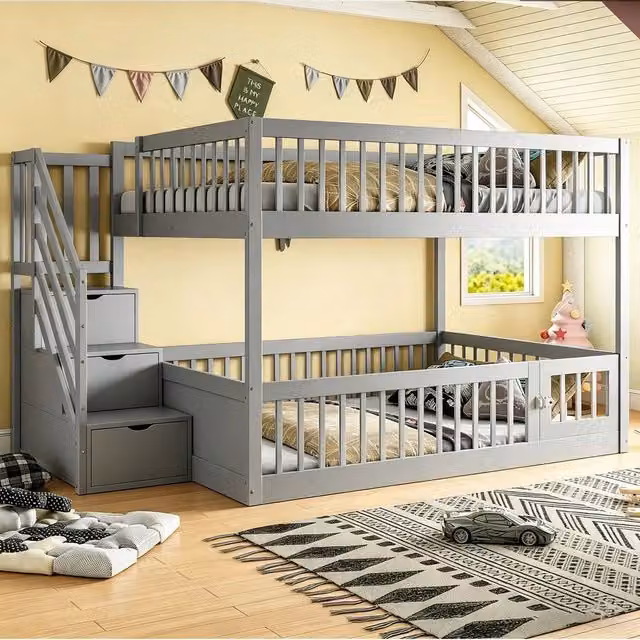 Letto a Castello 140x200 con Cassetti e Scala ¨C MINIMAL ¨C Grigio, Legno