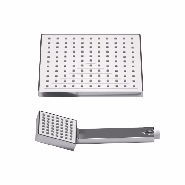 JOHO Soffione doccia rettangolare in ABS, soffione a pioggia con doccetta, 8 pollici, quadrato, con ugelli anticalcare 20 x 20 cm, cromato