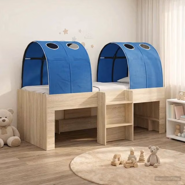 Letto con Tunnel 3 pz Rovere Sonoma e Blu Legno ingegnerizzato 3423553
