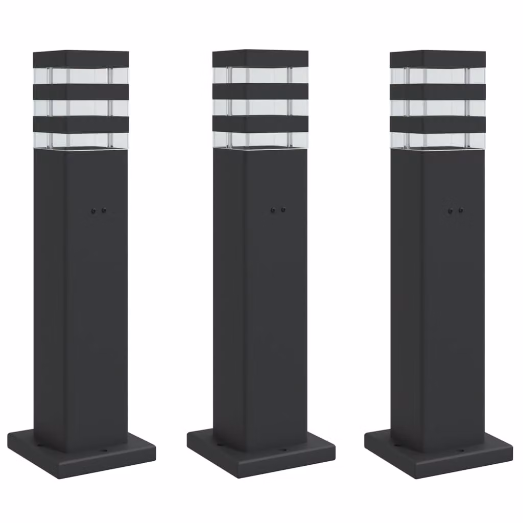 Lampade da Terra per Esterni con Presa 3pz Nere 50 cm Alluminio