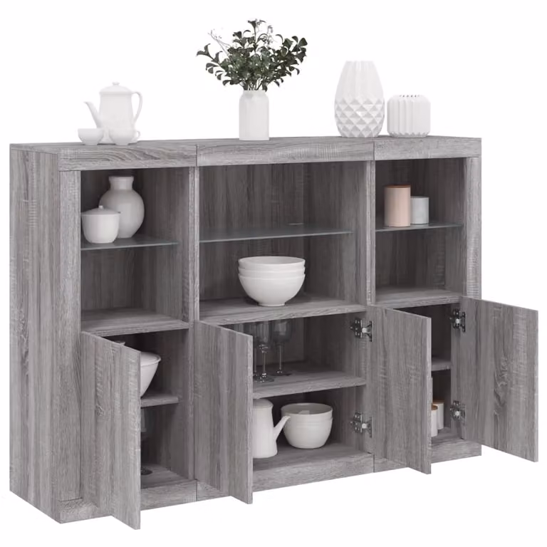 Set di 3 credenze moderne vidaXL con luci LED integrate in legno e MDF, colore grigio opaco